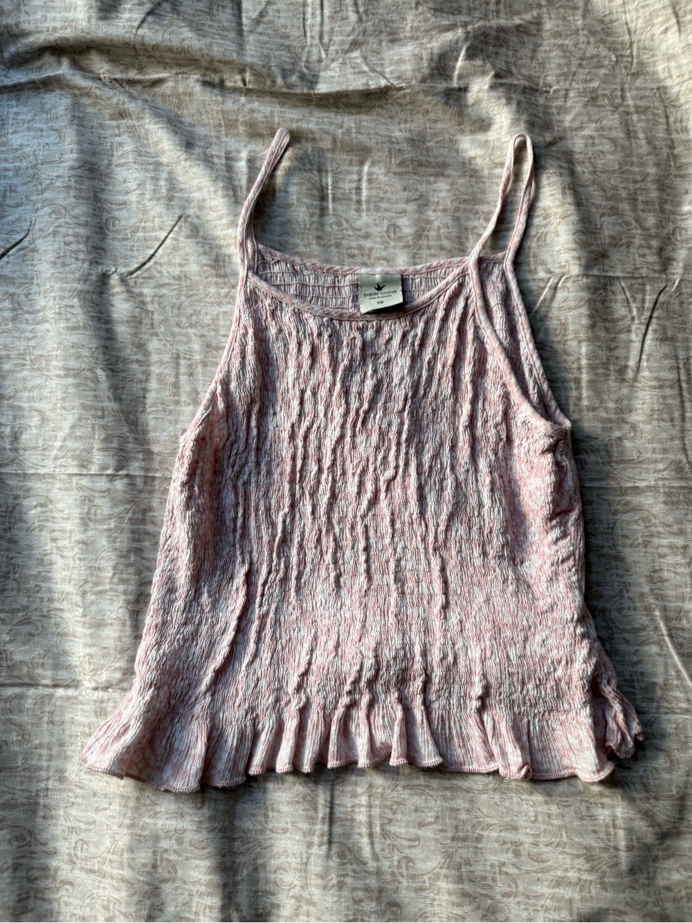 Paper Crane Light Pink Textured Ruffle-Hem Camisole
